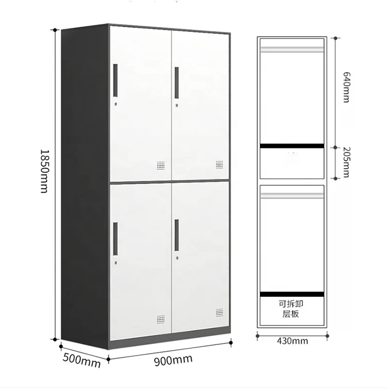 Clothes Cabinet Armoire High Quality 4 Door Steel Wardrobe Design Metal Steel Home Furniture Bedroom Furniture Gray Modern 0.6mm