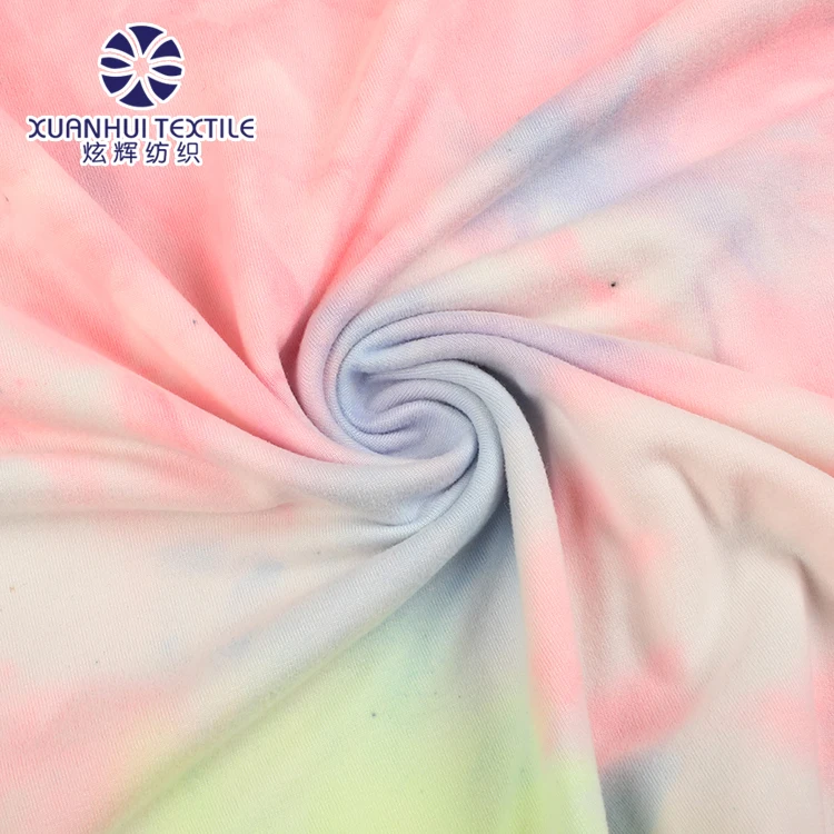 
Xuanhui Textile Printed Knitted Fabric Bandhnu Rainbow Design DTY In Stock Polyester Four Way Stretch Spandex Fabric 