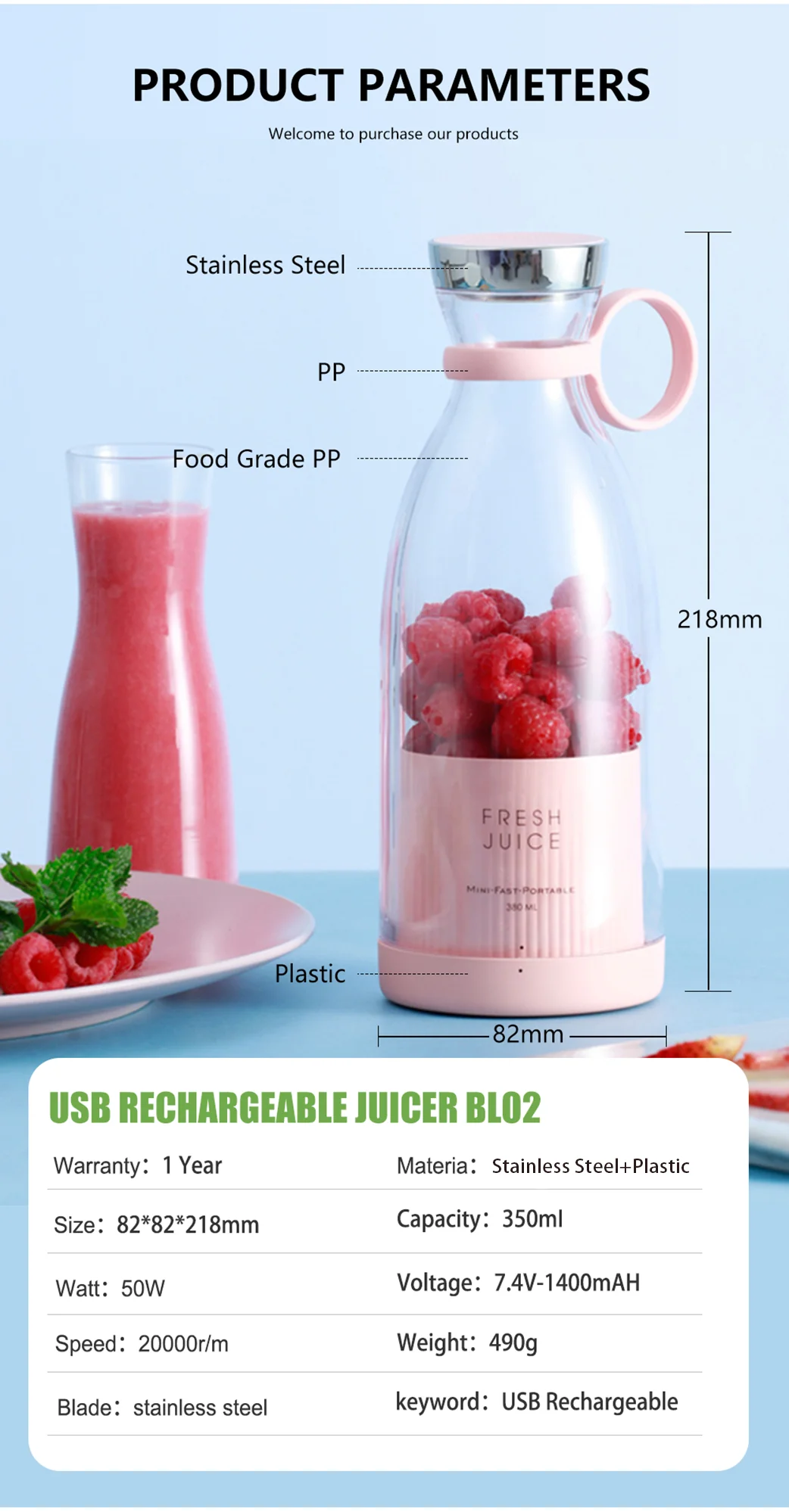 D&D Tiktok  hot selling Rechargeable USB wireless charge fruit juicer colorful magic portable mini fruit juicer