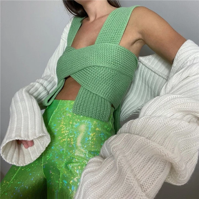 ZACAVIA 2021 Sleeveless Knitted Crop Sweater Sexy Autumn Summer Fashion Designer Vest Black Casual White Jumper Female Pullover