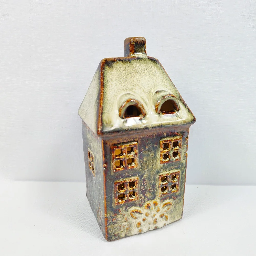 Ceramic Stoneware Custom Village Houses Figurines Church candles holder gifts