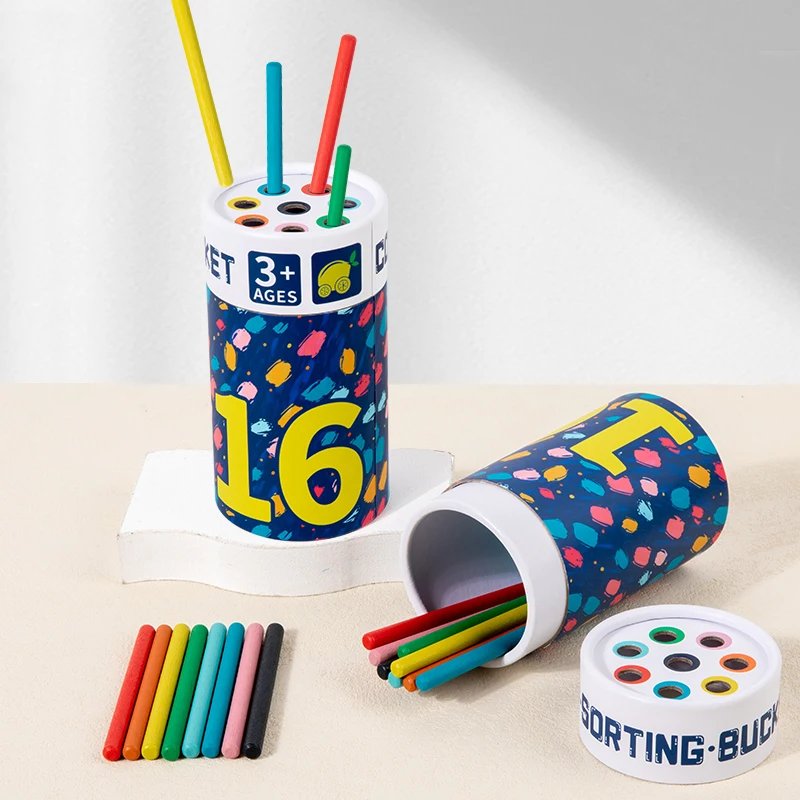 Factory Price New Arrival color sorting bucket toy wooden color cognitive toy montessori educational toys kids