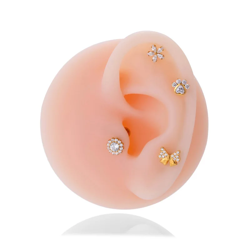R.Gem. 16G 6/8/10mm Post Internally Threaded Nickel Free Flat Back Labret Helix Stud Titanium Piercing Jewelry