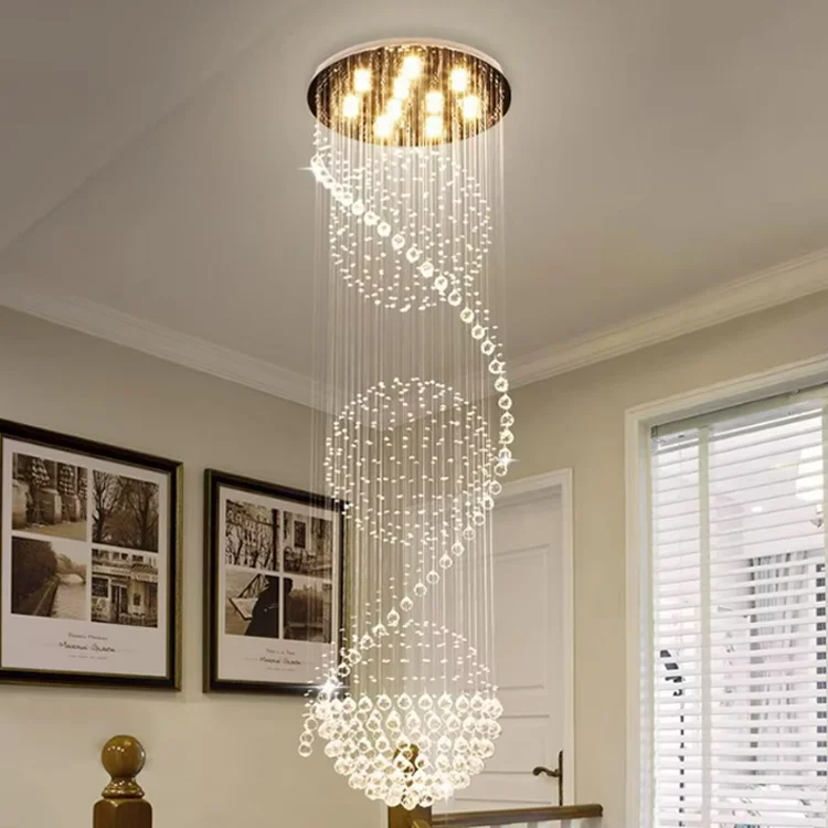 Modern staircase high ceiling lamp hotel luxury villa big customized led long luxury crystal chandelier