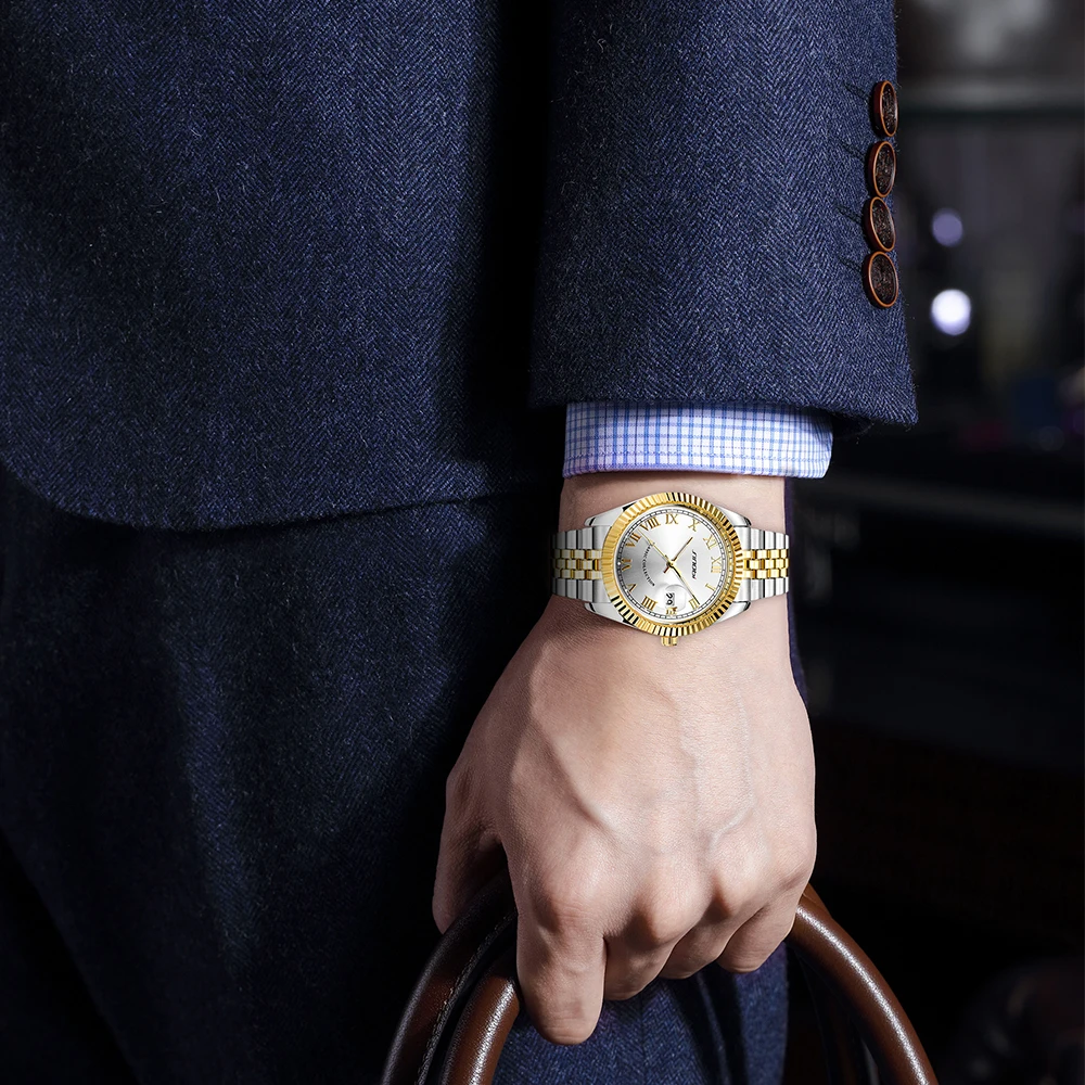 Quality brand Modern Quartz Watch for Men Waterproof and Stylish gold and sliver