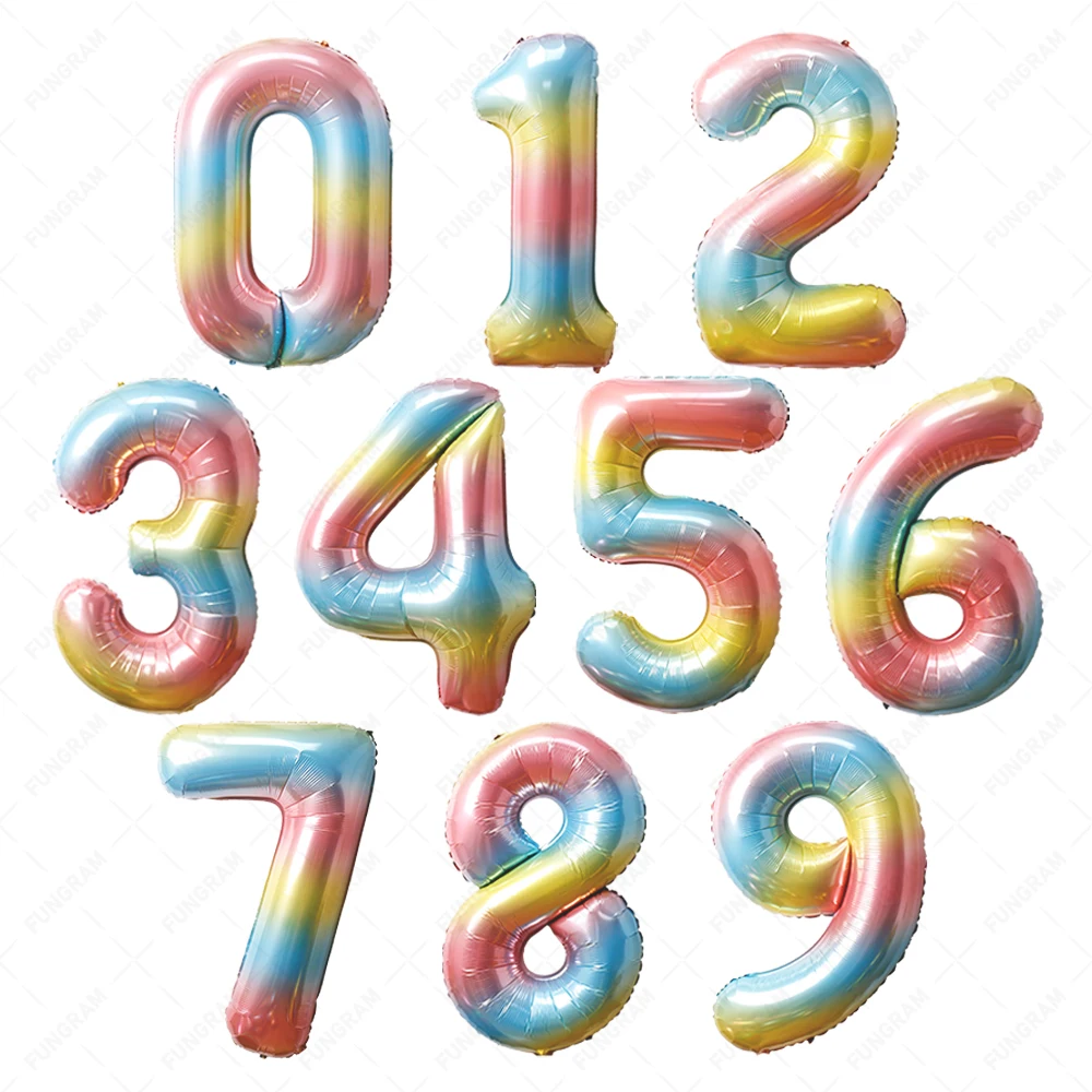 Hot Sale Rainbow Ombre Color Pink Number 0-9 Balloon Helium Nylon Material Foil 40 Inch Party Decoration Birthday Number Balloon