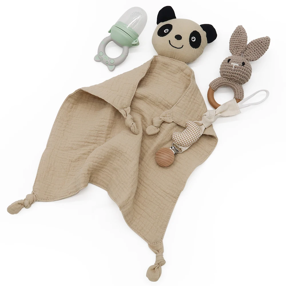 100% Cotton Muslin Teething Cloths Towel Bunny Soothing Baby Security Blanket Toy Set