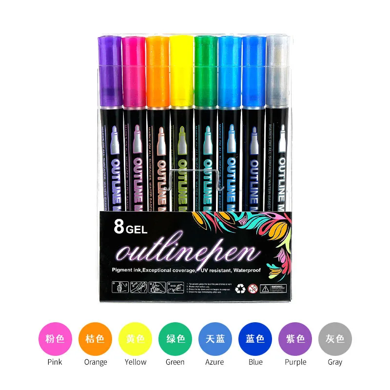 12 24 36 Colors Christmas gift card Outline water based eco-friendly Marker Set Drawing Writing glitter Double Line Marker Pen