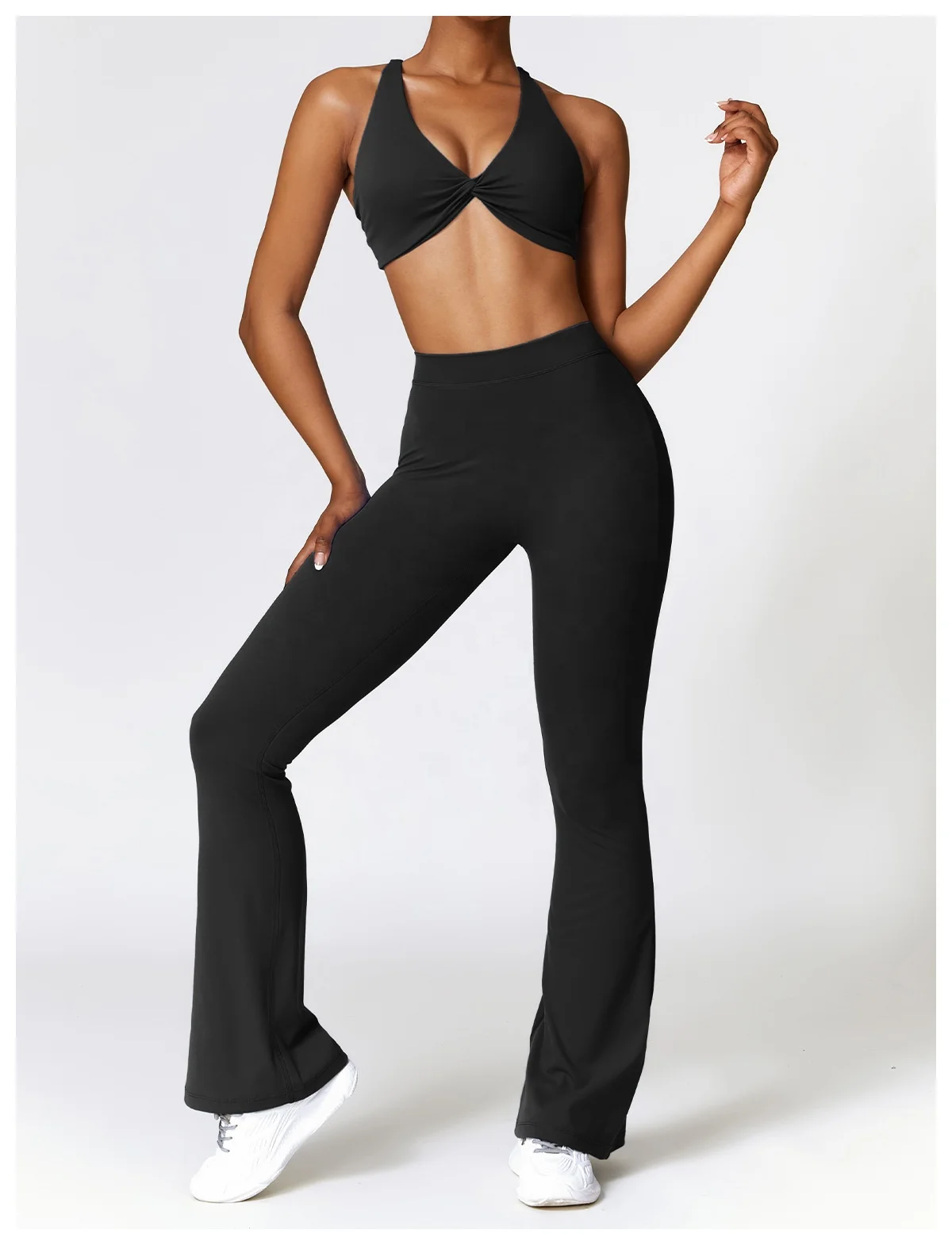 Ptsports  high quality cross bra and bell bottom pants yoga gym fitness set gym clothing activewear training suit