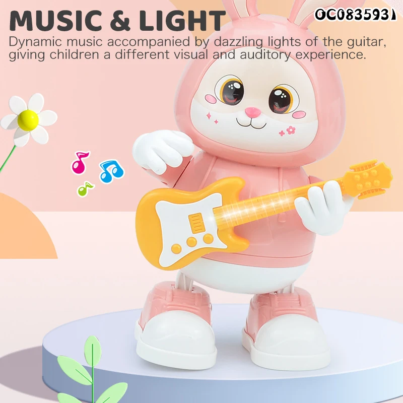 B/O Plastic cartoon cute guitarist electric animal rabbit toys for kids