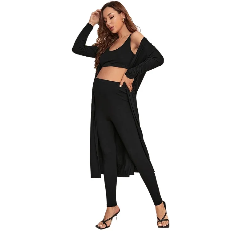 Maternity Clothes Pregnancy Rayon Solid Tank Top & Leggings Set With Belt Coat Nursing Pajamas