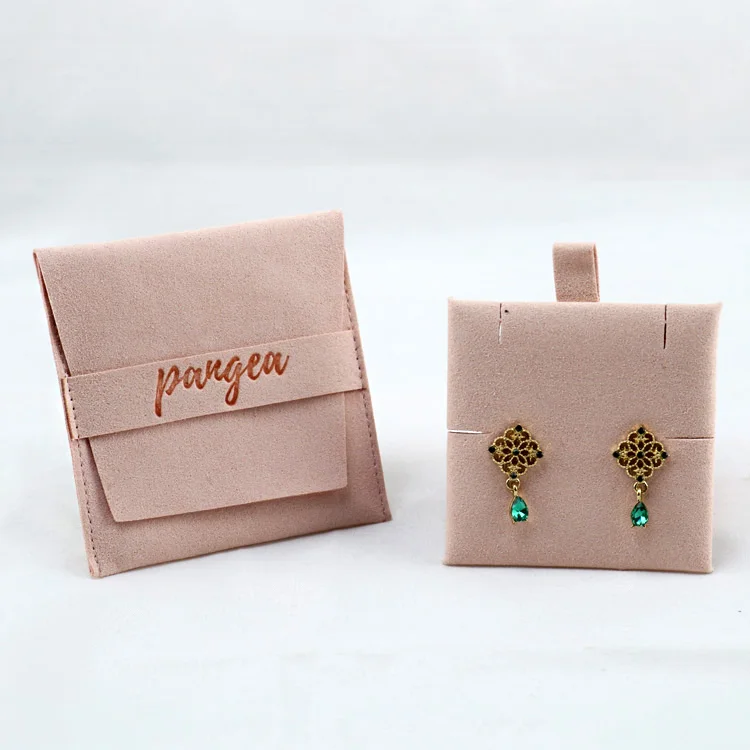 Custom logo jewelry bags for earring necklace holder display with insert suede microfiber jewelry packaging velvet pouch