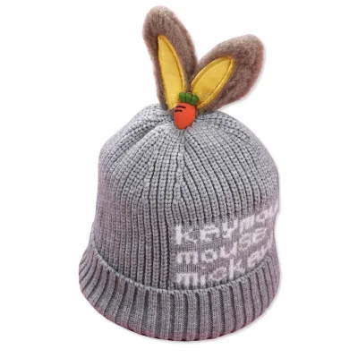 Autumn and winter cute rabbit ears baby wool woolen hat baby cartoon warm protective hood children hat kid knit cap
