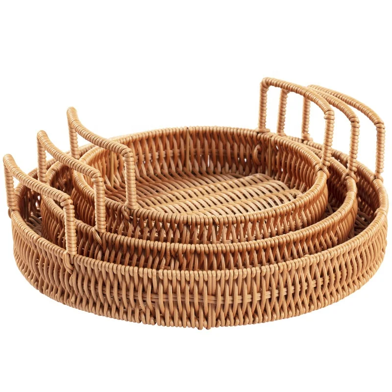 Wholesale PE Rattan Basket Home Kitchen Fruit and Vegetable Bread Storage Basket with Handles
