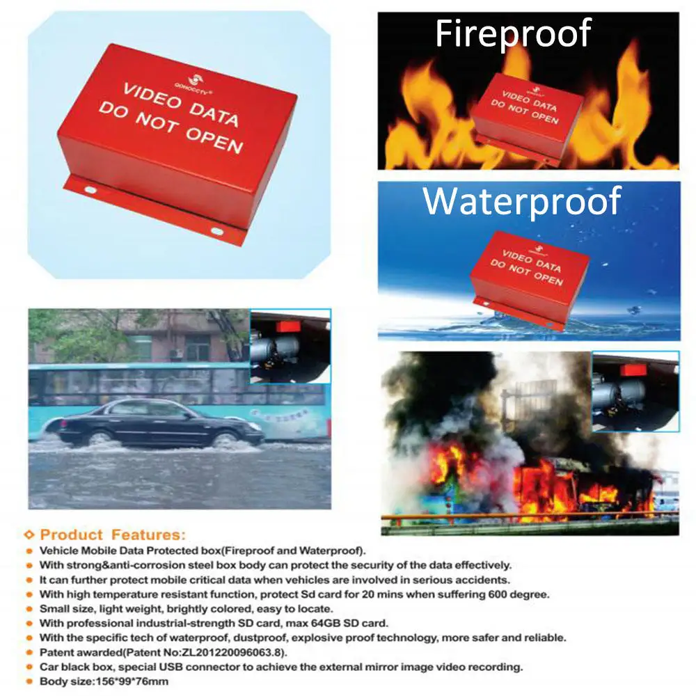 Citops Bright Red Color Protected Document Data Storage Boxes Car Black Box Safe Box Fireproof Waterproof For Vehicle Mobile DVR