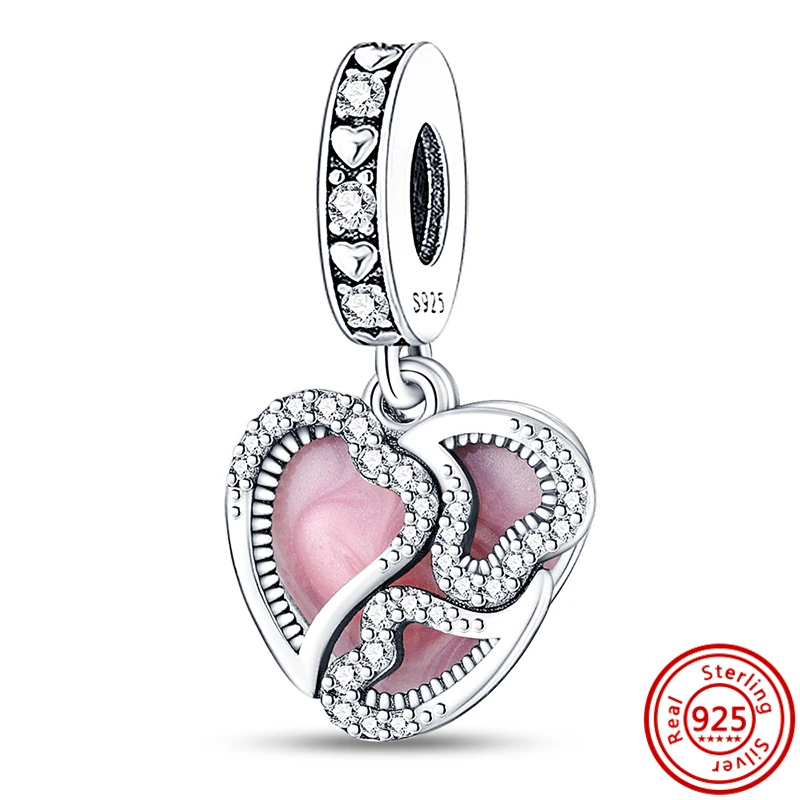 Customized 925 Sterling Silver Charms DIY bracelet for women gifts new Pink Heart bead Original charm pendant jewelry wholesale