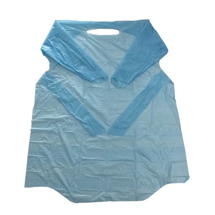 Polyethylene thumb loop fluid protection gowns apron-style neck impervious long sleeve full apron disposable CPE isolation gown