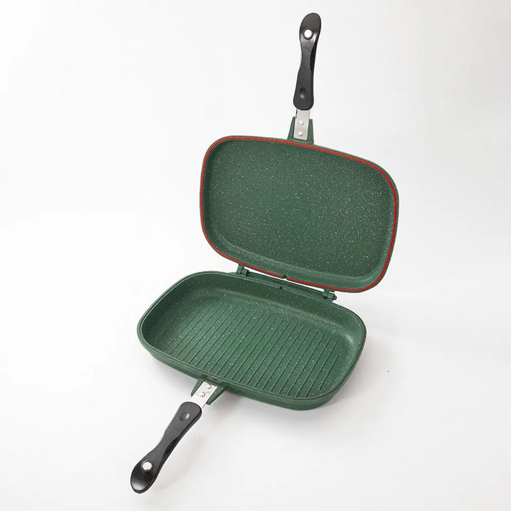 
aluminum cookware Non-stick double sided grill pan die-casting marble frying pan 