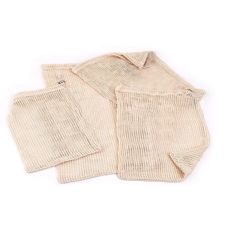 Produce Supermarket Shopping Tote Reusable Cotton Mesh Bag For Vegetable Fruit