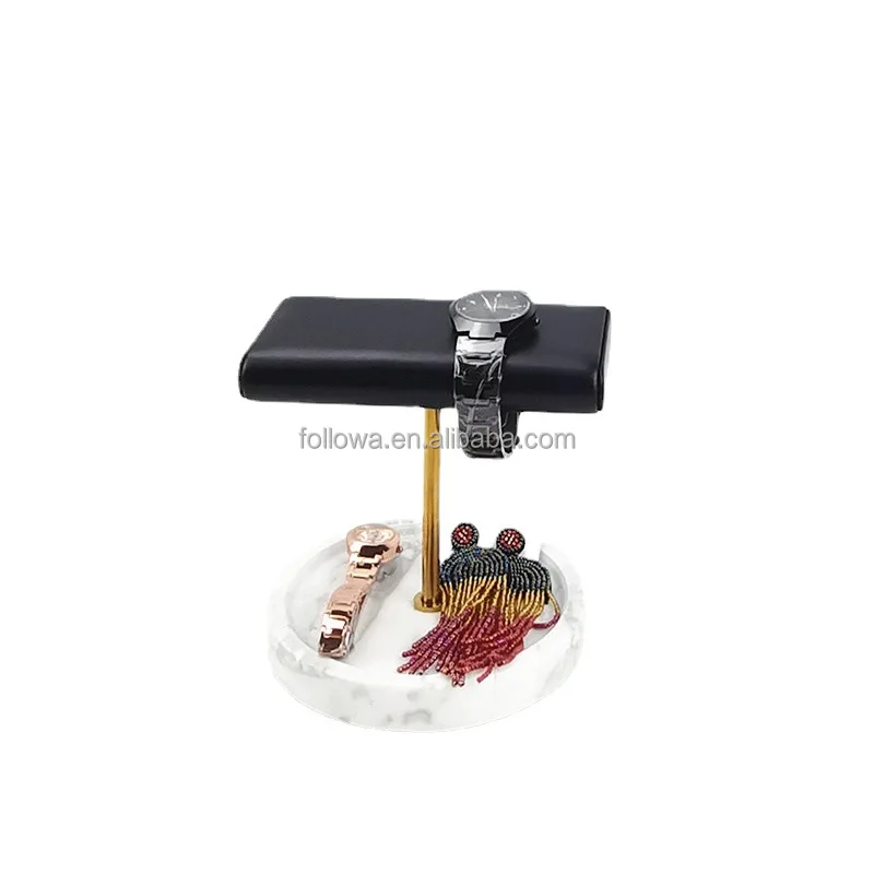 Marble watch display stand luxury marble tray based watch stand leather rack jewelry display horloge display holder