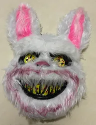 Halloween Bloody Bunny Mask Bloody Plush Creepy Rabbit Animal Head Mask for Cosplay Masquerade Party Supplies