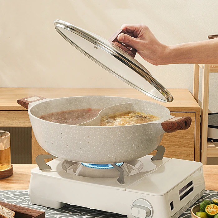 Кастрюля Shabu из литого под давлением алюминия для индукционного приготовления антипригарная горячего двухсторонняя кастрюля с