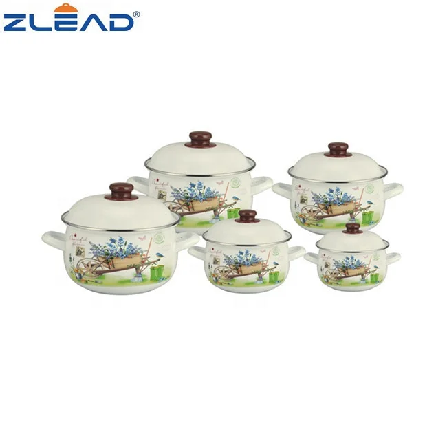 5PCS Per Set With SS Ring Enamel Dinnerware Kitchen Set Cookware