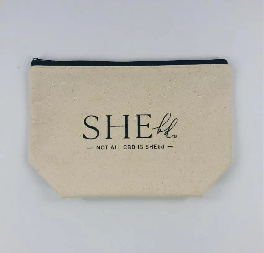 Customized Small Eco Friendly Custom Cotton Pouch Make Up Bags Plain White Cotton Canvas Zipper Makeup Cosmetic Bag With Logo