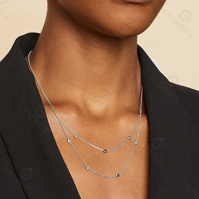 Gemnel women fine jewelry 925 silver gold plated pave rainbow zircons layered cable chain necklace