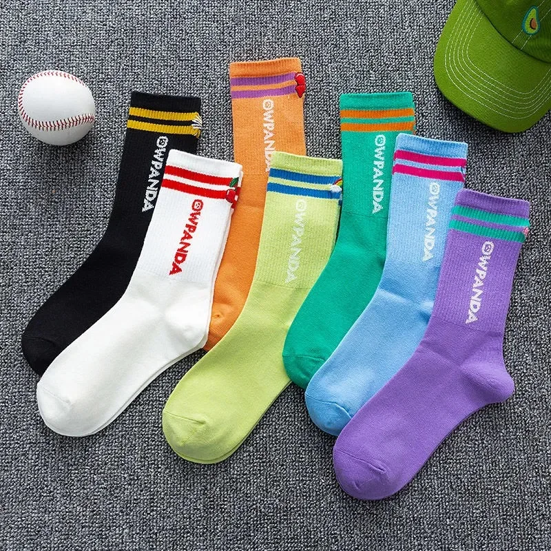 7/Lot Cotton Knitting Striped Long Socks Solid Color Harajuku Retro Black White Crew Socks Japanese High School Girls Cute Socks