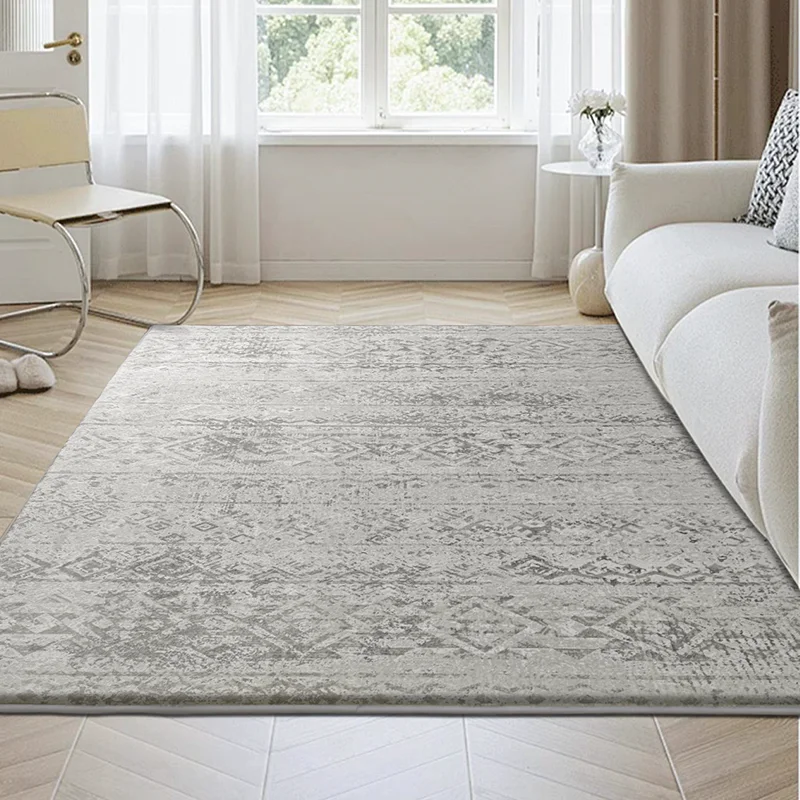 Thick Vintage Printed Area Rug Grey and Beige Modern Memory Foam Rugs for Living Room