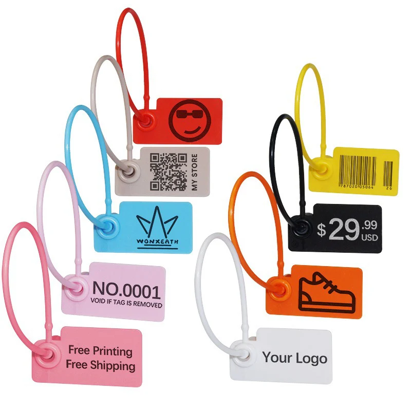 Wholesale Factory Custom Brand Name Logo Hang Tag Anti-theft Clasp Self-locking Disposable PP Plastic Seal For Clothing Shoe Bag