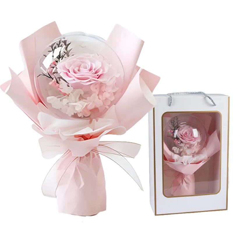 fashion rose bouquet transparent ball valentines day preserved rose bouquet preserved rose bouquet verified