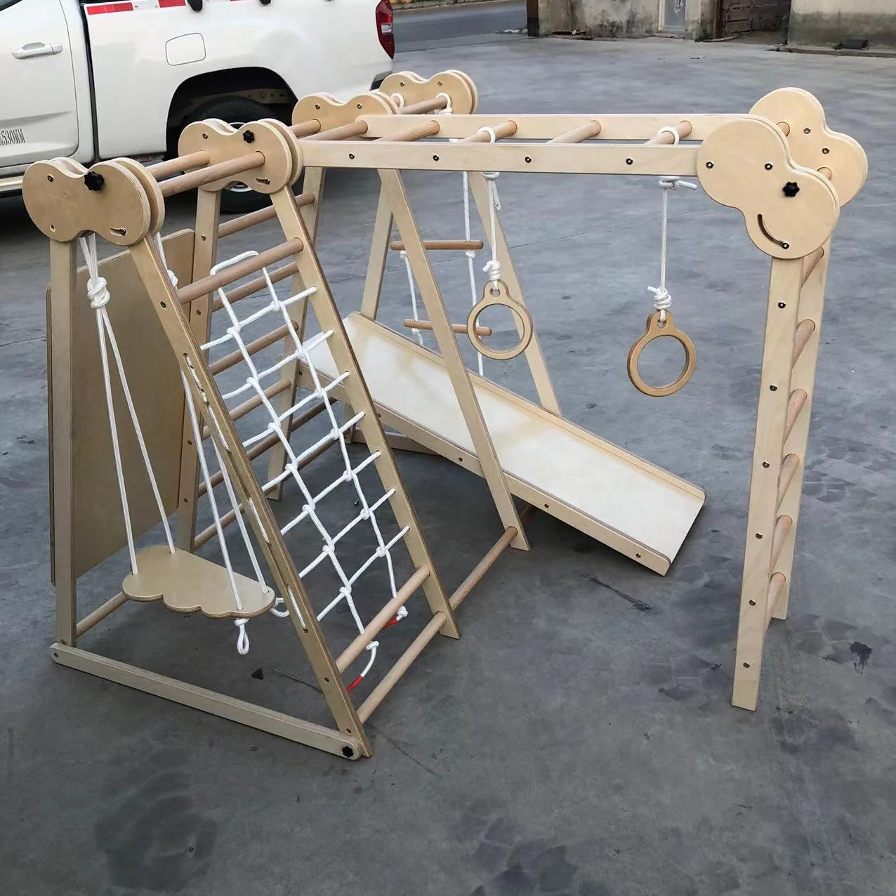 Wooden Playground jungle gym  Rock Climb Wall, Rope Wall Climbing