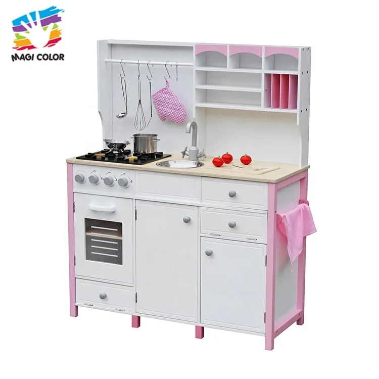 Ready To Ship pretend pink wooden toy kitchen set for girls W10C281