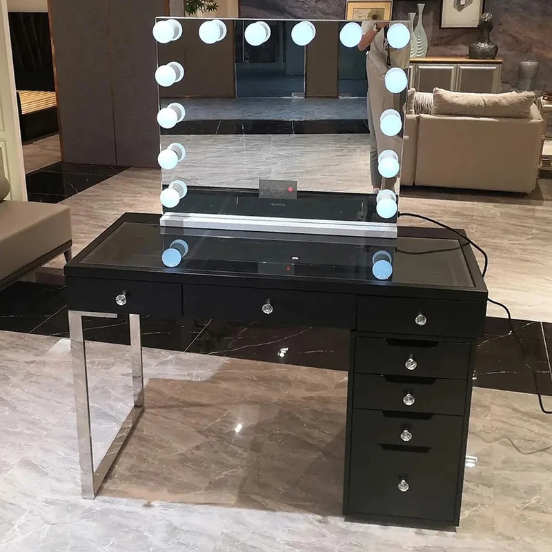 Modern White 7 Drawer Dresser Hollywood Style LED Light Bulb Dresser Mirror Makeup Table Removable Bedroom Dresser Wholesale
