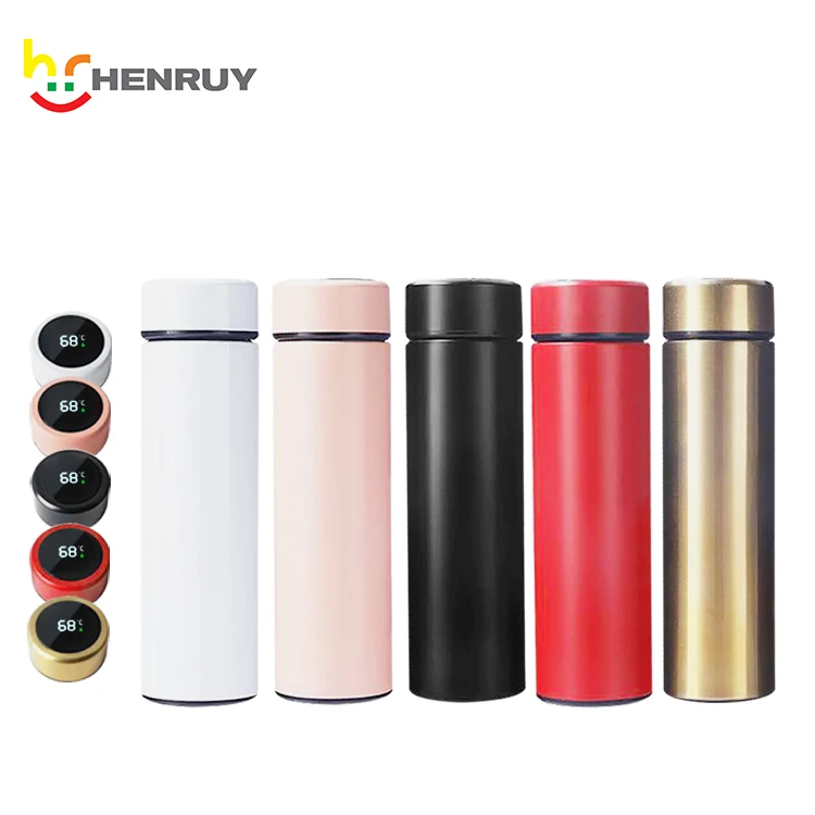 Luxury Insulated Smart Water Bottle 500ml Stainless Steel Double Wall Led Temperature Reminder Display Thermo Vacuum Flask