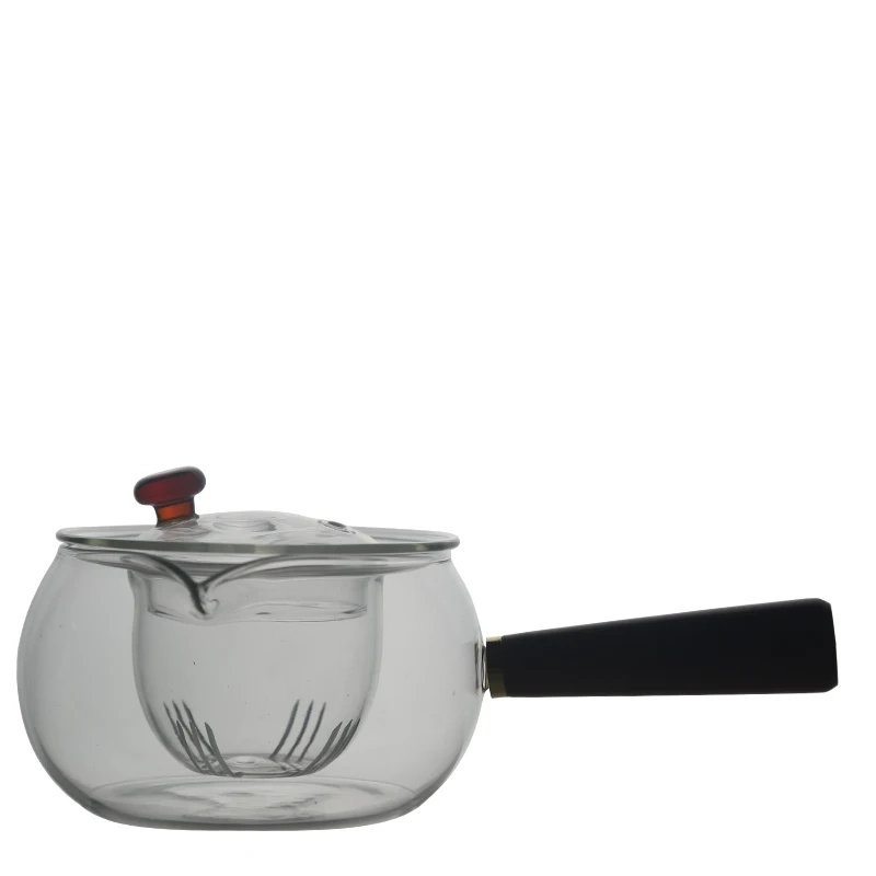 Wholesale high borosilicate glass side handle pot with filter glass tea dispenser
