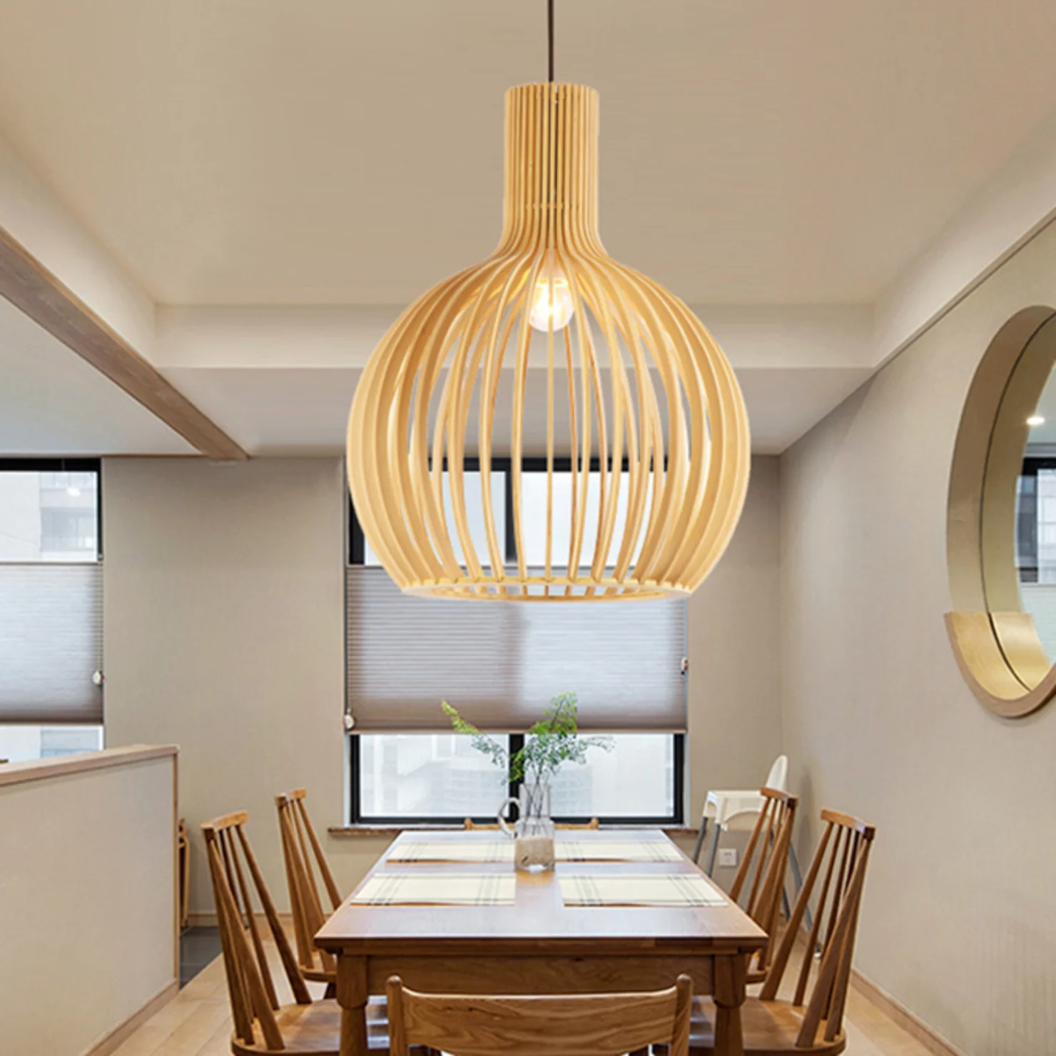 
Nordic simple modern wooden wood chandelier restaurant cafe bar Japanese tatami bird cage lamp 