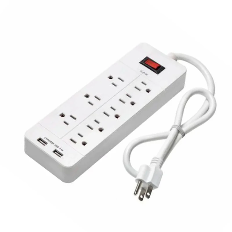 8 Outlet Surge Protector With 2 USB Ports 5V 2.4A 6 Foot Power Cord 14/3 SJT Power Strip 1050 Joules