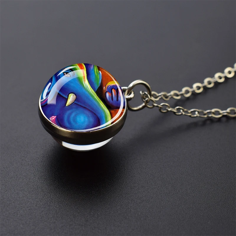 Ganesha Ganapati Ganesh Glass Ball Crystal Pendant Amulet Jewelry Pendant India God of Wealth Necklace