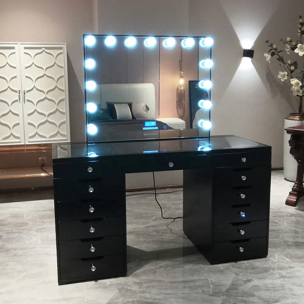Stock in US! Docarelife Modern Hollywood Furniture Lighted Makeup Mirror Vanity Dressing Table