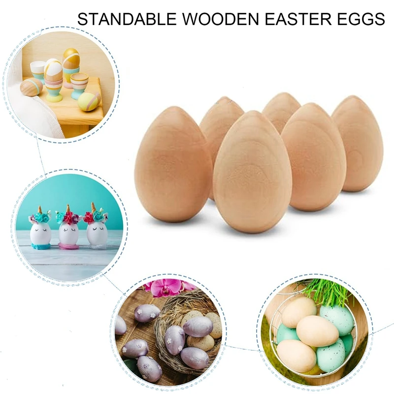 2.5 inch  Unpainted Smooth Stand Wooden Easter Eggs Wooden Fake Chicken Eggs to Paint Quality Small Wooden Eggs for Crafts