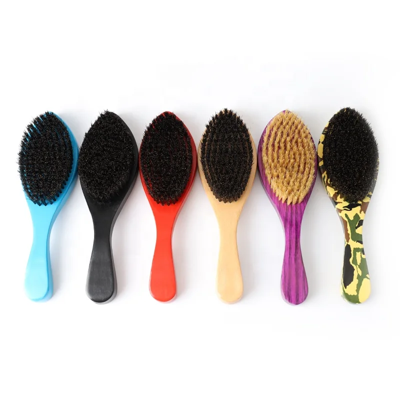  360 Wave Brushes For Men 100% Boar Bristle Hair Brush Wooden Curved Beard