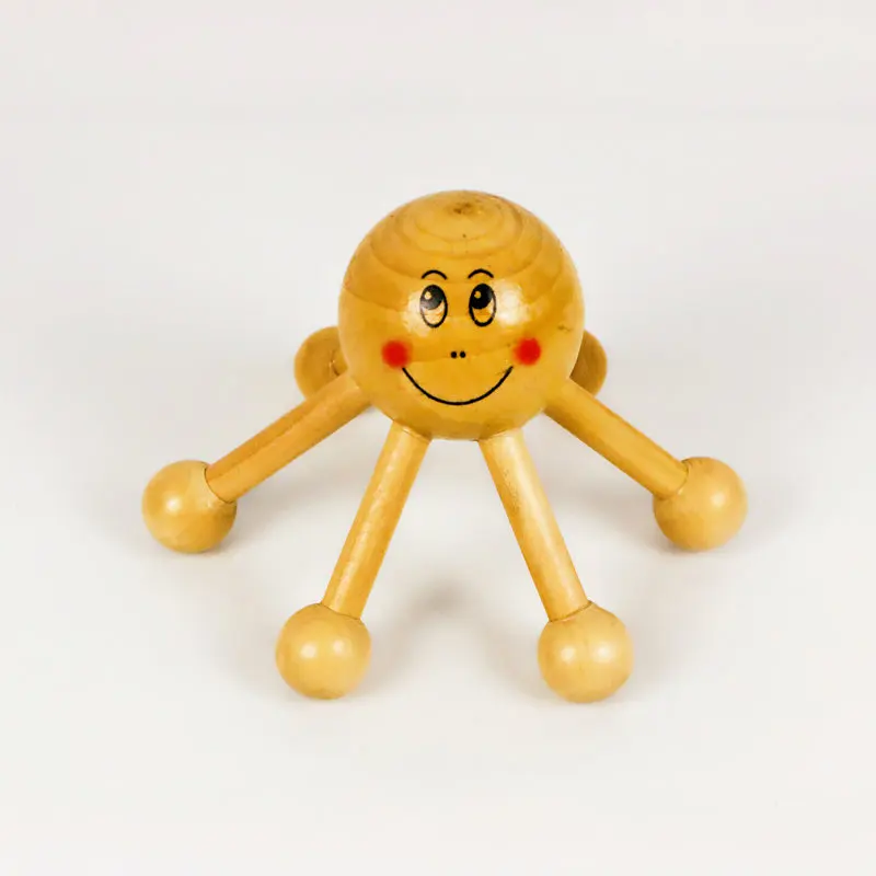 Cute mini shiatsu wooden head massager with happy smile