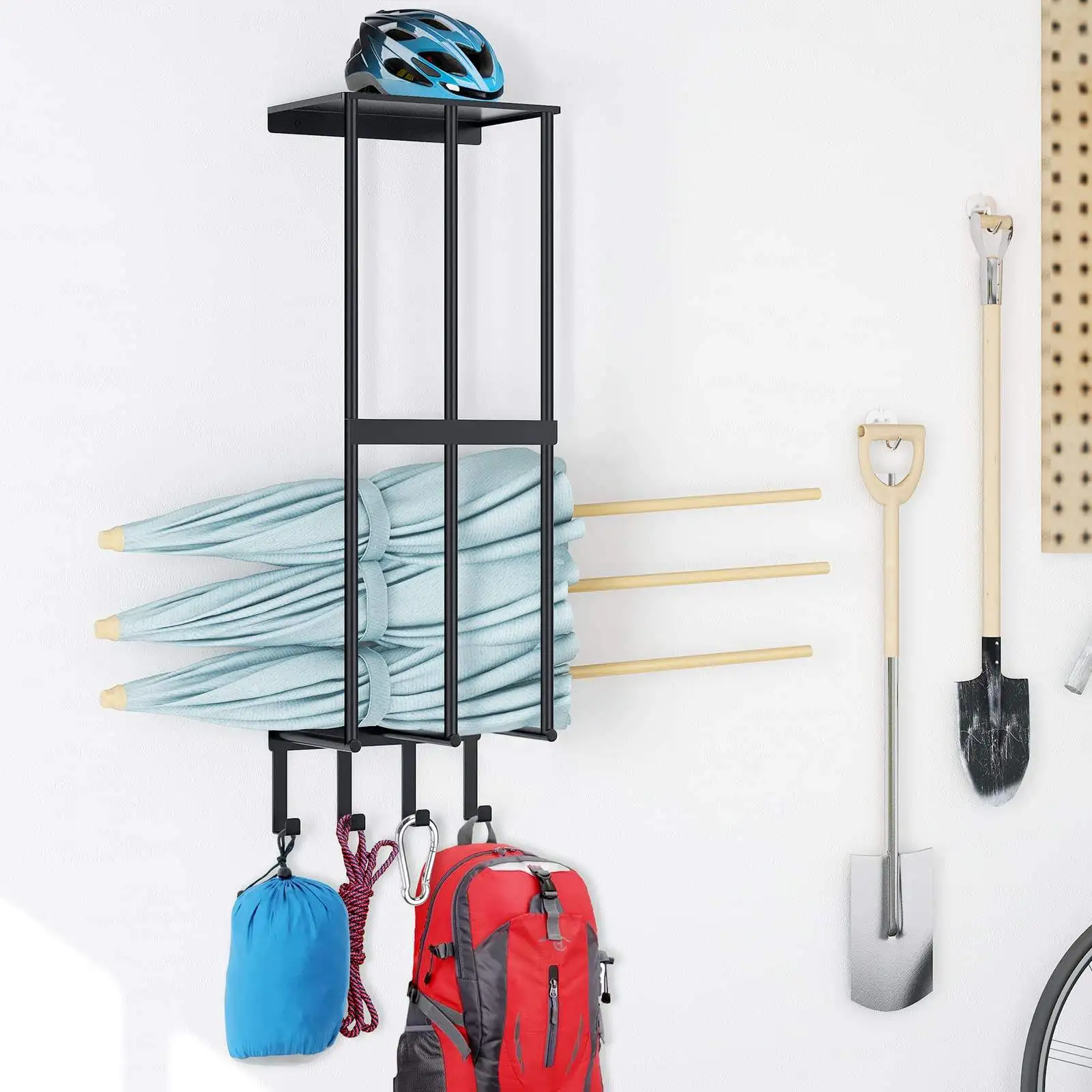 Camping Chair Wall Storage for Garage Metal Camping Chair Wall Mount Holder with 4 Hooks Beach Chair and Umbrella Wall Storage
