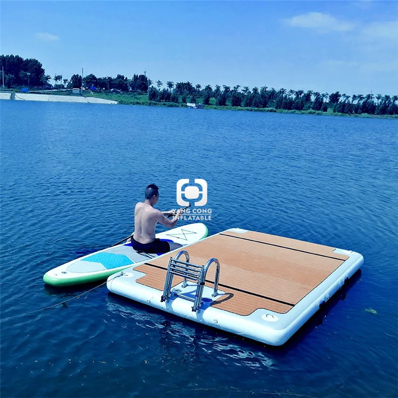 Wholesale Inflatable Ycht Dock Inflatable Water Island Boat Raft Dock Inflatable Jet Ski Dock with Stainless Steel Ladder