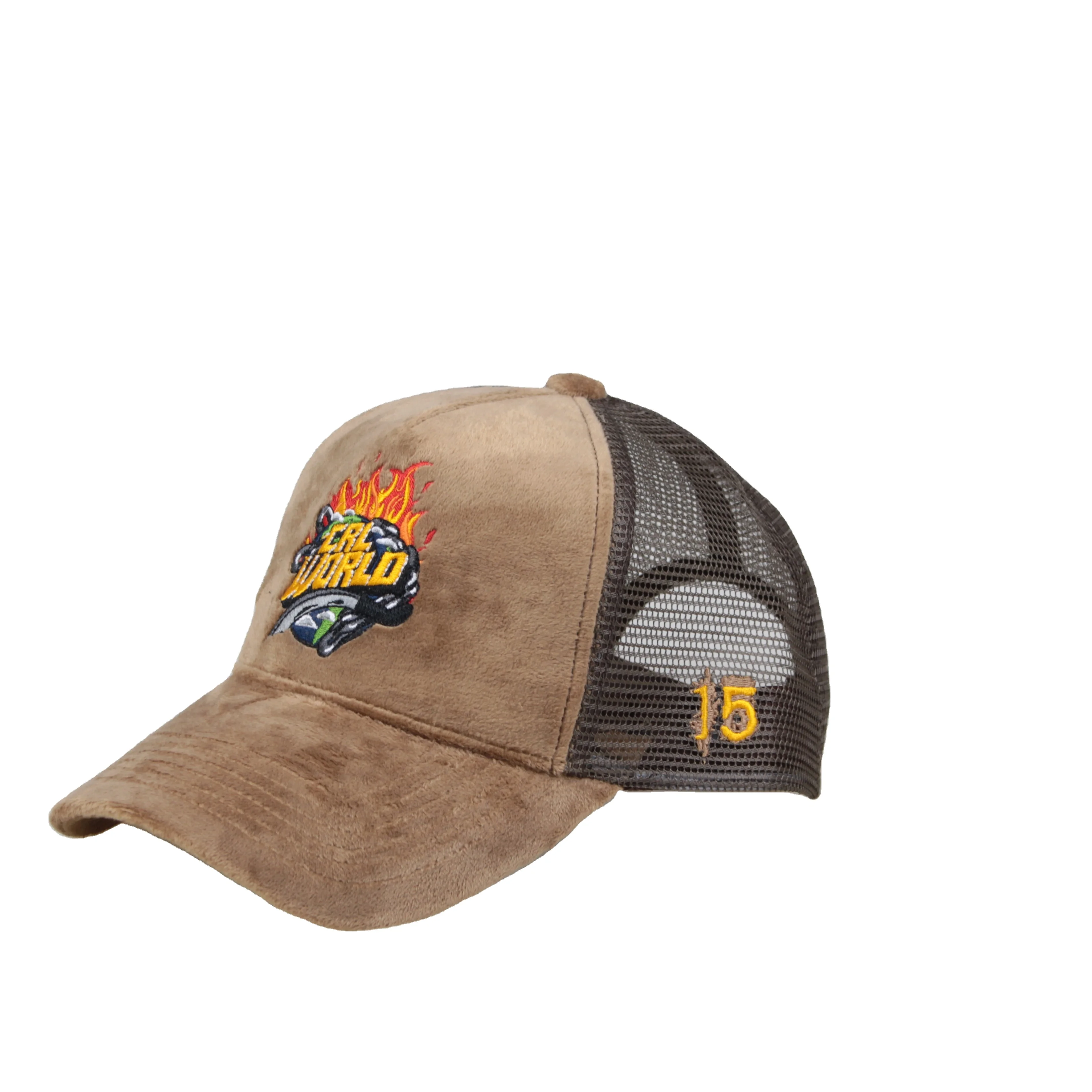 Villus trucker cap fit hat factory wholesale custom embroidery patch 5-panel daily use for unisex