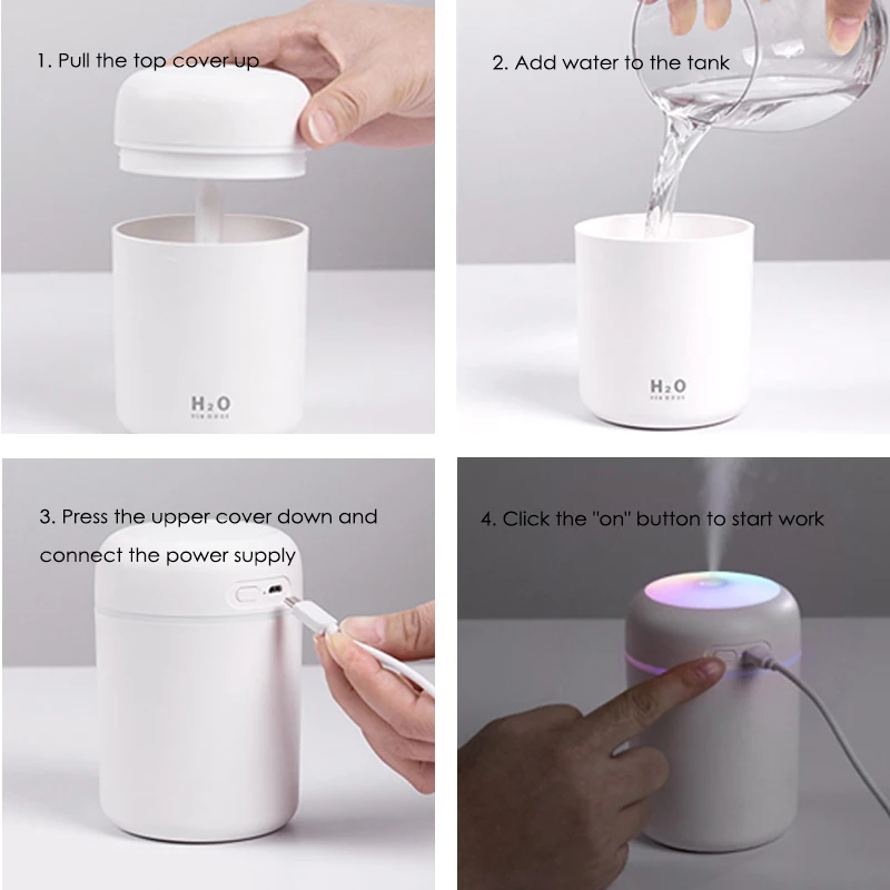 Custom LOGO Desktop USB 300ML Humidifier Bottle Night Light Car Air Humidifier Diffuser