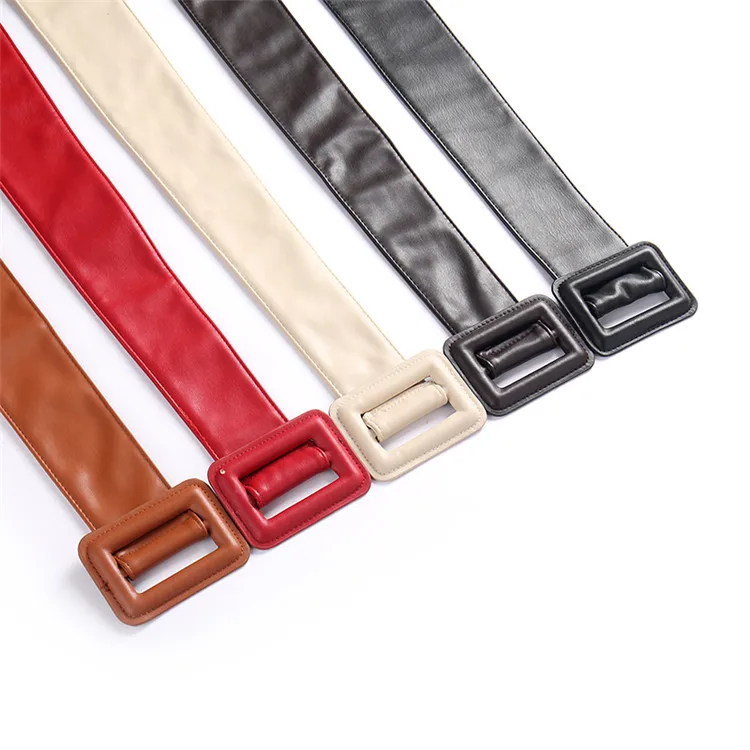 Wholesale Leather Women Casual ladies Fashion Waist Belt 2022 Pu Wide Belt Simple Designer Belt With Square Buckle for dress